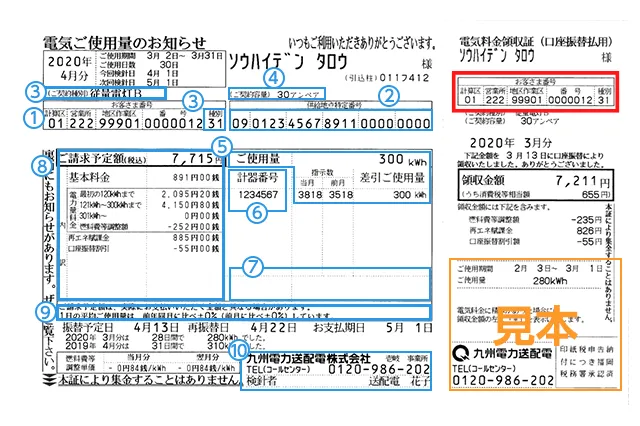 九州電力お客様番号　電気ご使用量のお知らせ（検針票）での確認方法